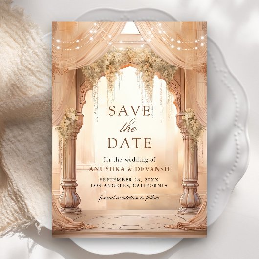 Träumerische Creme-Blumen-Indische Mandap-Hindu-Ho Save The Date