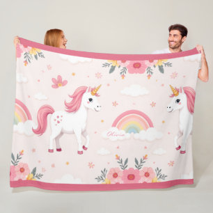Träumerische Einhörner, Regenbögen, Blumen, Cute Fleecedecke