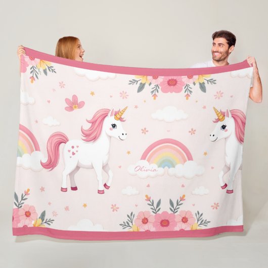 Träumerische Einhörner, Regenbögen, Blumen, Cute Fleecedecke (Beispiel)