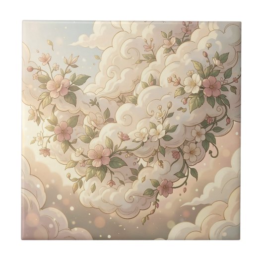 Träumerische florale Wolken Kirschblüte Fliese (Vorderseite)