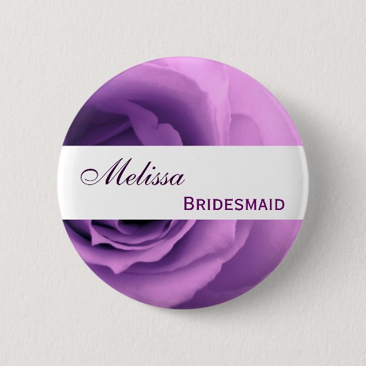 Träumerische lila Rosen-Name-Brautjungfer Button (Vorderseite)
