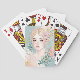 Träumerische Pastell-Wandkunst Frau Spielkarten
