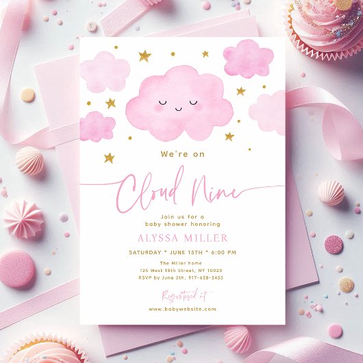 Träumerische rosa Cloud Nine Baby Shower Einladung