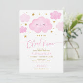 Träumerische rosa Cloud Nine Baby Shower Einladung (Stehend Vorderseite)