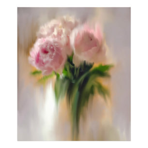 Träumerische rosa Pfingstrosen in weißer Vase Fotodruck