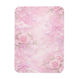 Träumerische rosa Rosen-Blumen-Perlen-Schleifen-Fu Magnet