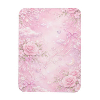 Träumerische rosa Rosen-Blumen-Perlen-Schleifen-Fu Magnet