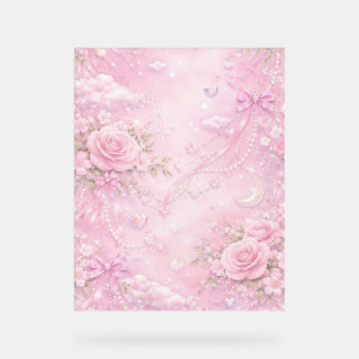 Träumerische rosa Rosen Blumenperlen Schleifen Fun Acrylschild