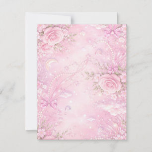 Träumerische rosa Rosen Blumenperlen Schleifen Fun RSVP Karte
