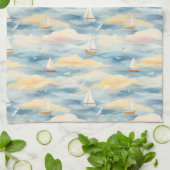 Träumerische Segelboote Ozean Aquarellmuster (2) Geschirrtuch (Gefaltet)