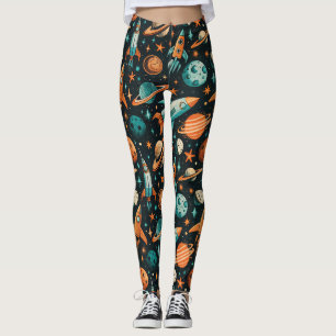 Träumerische Spacecore-Planeten Türkis Orange Kosm Leggings