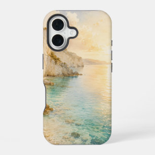Träumerische Wasserfarben-Küstenklippen bei Sonnen iPhone 16 Hülle