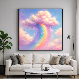 Träumerische Wolken Regenbogen - Pastell-Malstil Poster