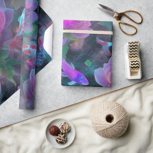 Träumerischer Cyber-Teich mit Lotus und Koi Geschenkpapier (Kunsthandwerk)