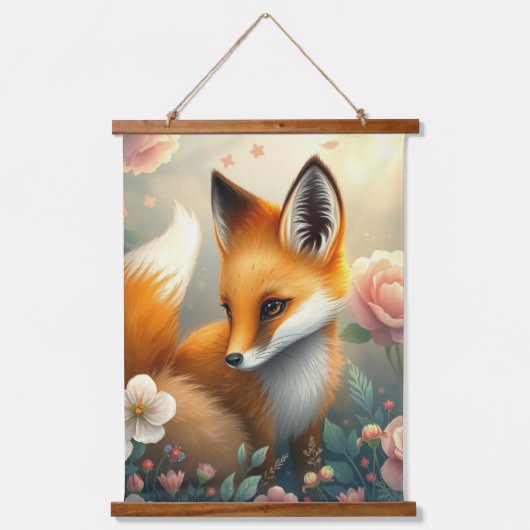Träumerischer Fuchs Wandteppich Mit Holzrahmen (Vorderseite)