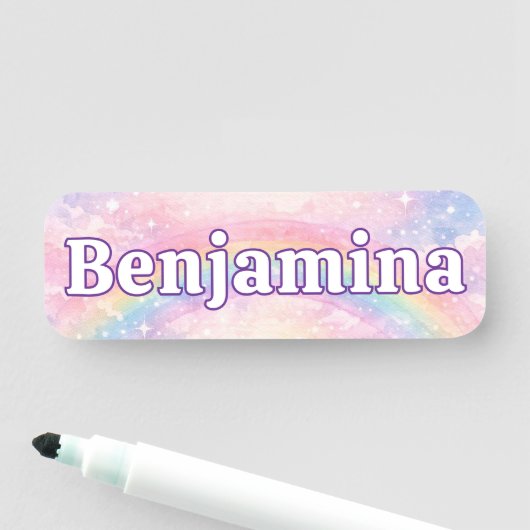 Träumerischer Glitter-Regenbogen-Wolke Rosa Funkel Namensschild (Beispiel)
