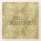 Träumerischer GoldBokeh Confetti Glasuntersetzer (Vorderseite)