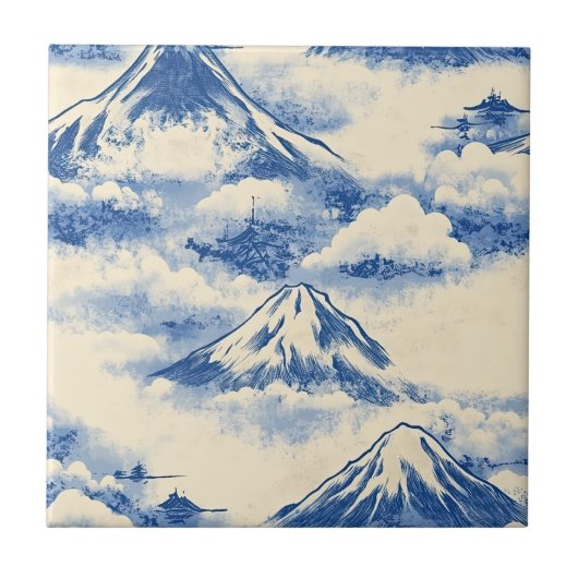 Träumerischer Himmelblauer Schneeberg-Szenenmuster Fliese (Vorderseite)