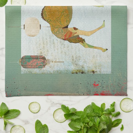 Träumerischer Kamel-Monogramm-Türkis u. weißes Küchentuch (Gefaltet)