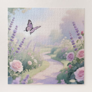 Träumerischer Lavendelrosengarten-Schmetterlingspf Puzzle