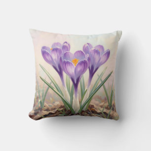 Träumerischer lila Krokus-Frühlingsblüte Kissen