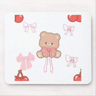 Träumerischer Pastell-Teddybär Rosa Schleife Coque Mousepad