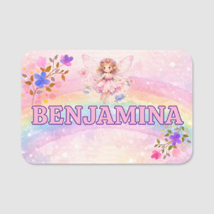 Träumerischer Regenbogen Glitzer Lila Blumenrosa N Namensschild