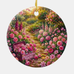 Träumerischer rosa Blumengartenweg-Malerei Keramik Ornament