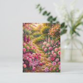 Träumerischer rosa Blumengartenweg-Malerei Postkarte (Stehend Vorderseite)