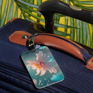 Träumerischer Rosa Lotus und Schmetterling in Aqua Gepäckanhänger