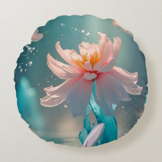 Träumerischer Rosa Lotus und Schmetterling in Aqua Rundes Kissen