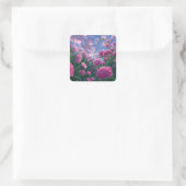 Träumerischer rosa Pfingstrosengarten und Schmette Quadratischer Aufkleber (Tasche)