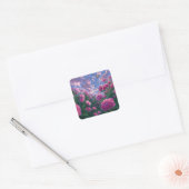 Träumerischer rosa Pfingstrosengarten und Schmette Quadratischer Aufkleber (Umschlag)