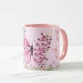 Träumerischer rosa Schmetterlingsbecher – Blumiges Tasse (VorderseiteRechts)