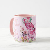 Träumerischer rosa Schmetterlingsbecher – Blumiges Tasse (Vorderseite Links)