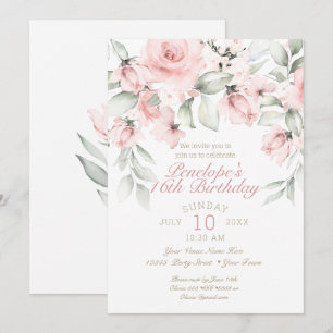 Träumerischer Rosaroter Rosen Sweet Sixteen Geburt Einladung