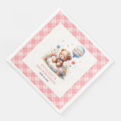 Träumerischer Teddybär Ballon Röte Blumen Geburtst Serviette (Ecke)