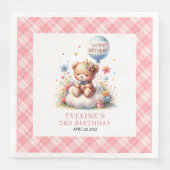 Träumerischer Teddybär Ballon Röte Blumen Geburtst Serviette (Vorderseite)
