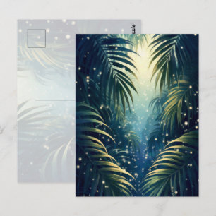 Träumerisches Aquarell, Palmwedel im Mondlicht Postkarte