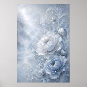 Träumerisches Eisblau geprägtes Blumengarten Poster