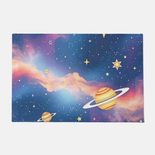 Träumerisches Galaxien-Planeten-Sterne-Muster Fußmatte (Vorderseite)