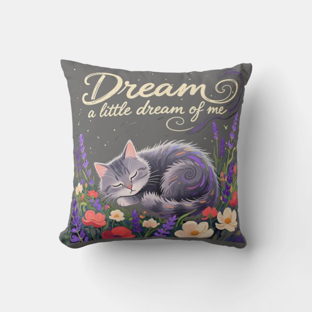 Träumerisches Kätzchen in leuchtendem Wildblumenga Kissen (Vorderseite)