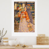Träumerisches koreanisches Hanbok-Mädchen mit Fäch Poster (Küche)