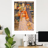 Träumerisches koreanisches Hanbok-Mädchen mit Fäch Poster (Heimbüro)