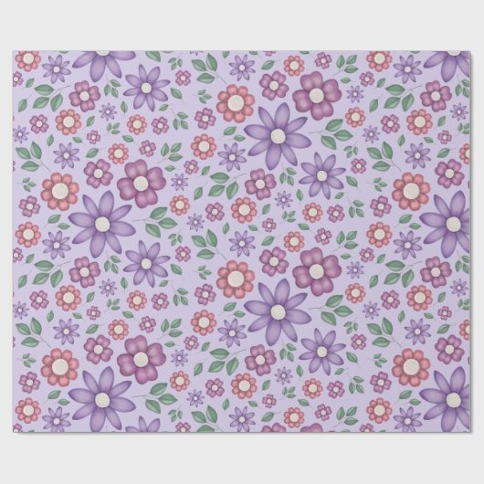 träumerisches Lavendel-Pastell-Blumenmuster Geschenkpapier (Flach)