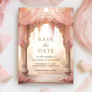 Träumerisches rosa florales indisches Mandap Hindu Save The Date