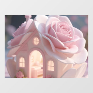 Träumerisches Rosa-Rosen-Feenhäuschen Magisches Fe Fensteraufkleber