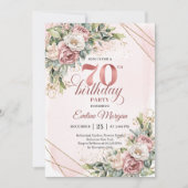 Träumerisches Roségold Florales Grün zum 70. Gebur Einladung (Vorderseite)