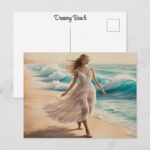 Träumerisches Strandkleid Dame in luftiger Wasserf Postkarte