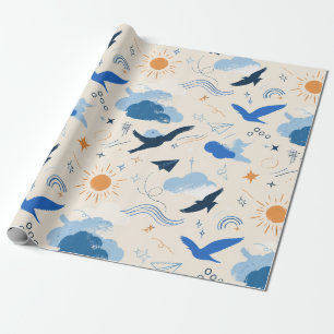 Träumervögel und Wolken Geschenkpapier
